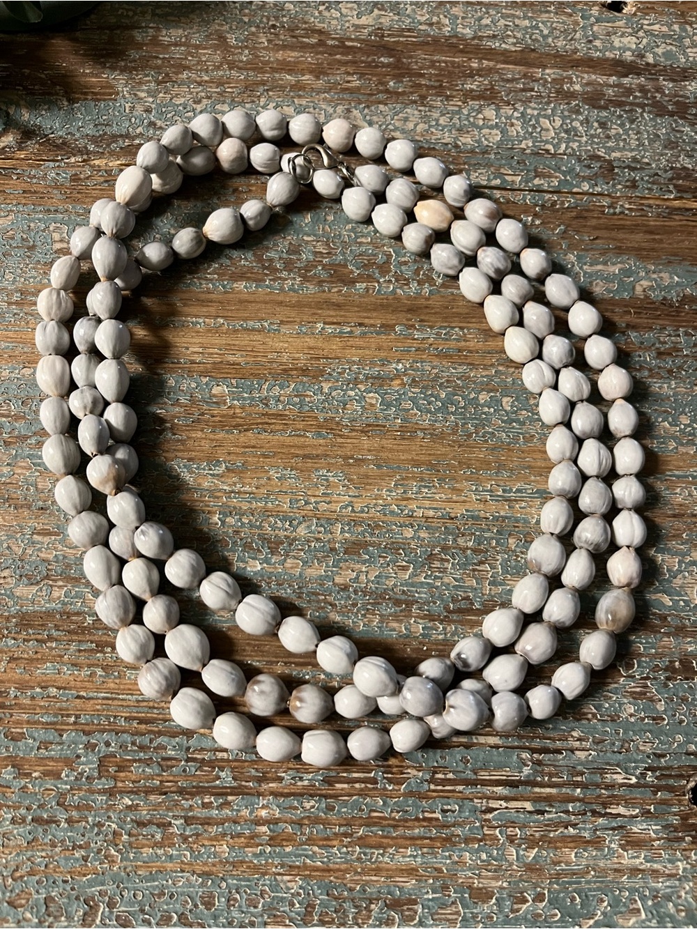 White seed pods hand strung lightweight Multi-Strand beachey Necklace
